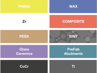 CORiTEC 250i PRO+ - Available materials: PMMA, WAX, Zr, Composite, PEEk, Siner Metal, Glass Ceramic, PreFab Abutments, CoCr, Ti